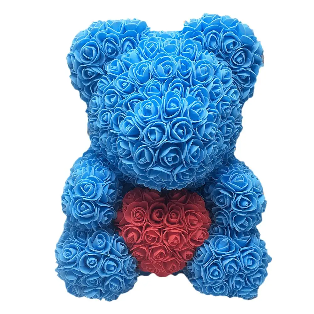 Подарки на день Святого Валентина, большое ожерельес 25 см красная роза Teddy Bear пены розы искусственные украшения с 3 м Светодиодные лампы Подарочная коробка подарок на день Святого Валентина - Цвет: Синий