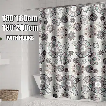 

Quick Drying Shower Curtain Gray Flowers Bohemian Thickened Waterproof Polyester Bathroom Shower Curtain With Hooks 200 x 180cm