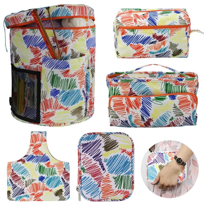 

5 Styles Striped Crochet Bag Empty Knitting Bag For Knitting Needles and Crochet Hook Sewing Tools Yarn Storage Case For Women