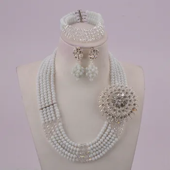 

in fashion white and clear ab nigerian wedding necklace set african beads jewelry set crystal 5C-SSJ-08