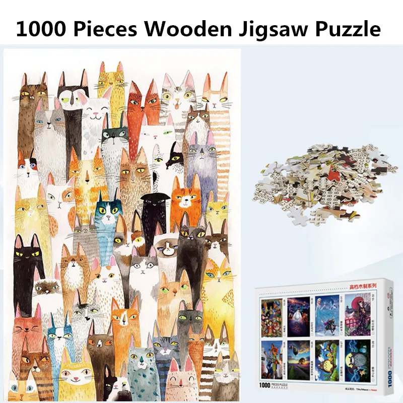 

Cartoon Pattern Puzzle 1000 Pieces Wooden Puzzle Adult Kids Educational Toys The Cats