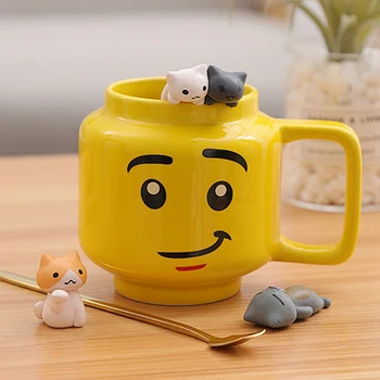 

250mL Ceramic Cup Lego Mugs Smiling Expression Face Cartoon Coffee Milk Tea Mugs Cute Drinkware Water Holder For Friend Kids