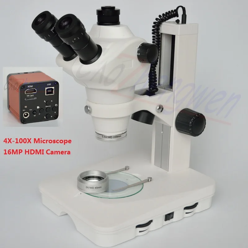 16MP 60SPF 1080P HDMI камера 4X-100X Профессиональный Тринокулярный Стерео микроскоп со светодиодный подставкой