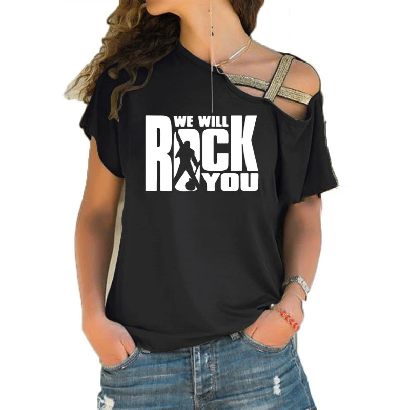 Mediana célula Cantidad de Camiseta de manga corta de Queen "We Will Rock You" para mujer, blusa de  manga corta con corte regular para mujer|Camisetas| - AliExpress