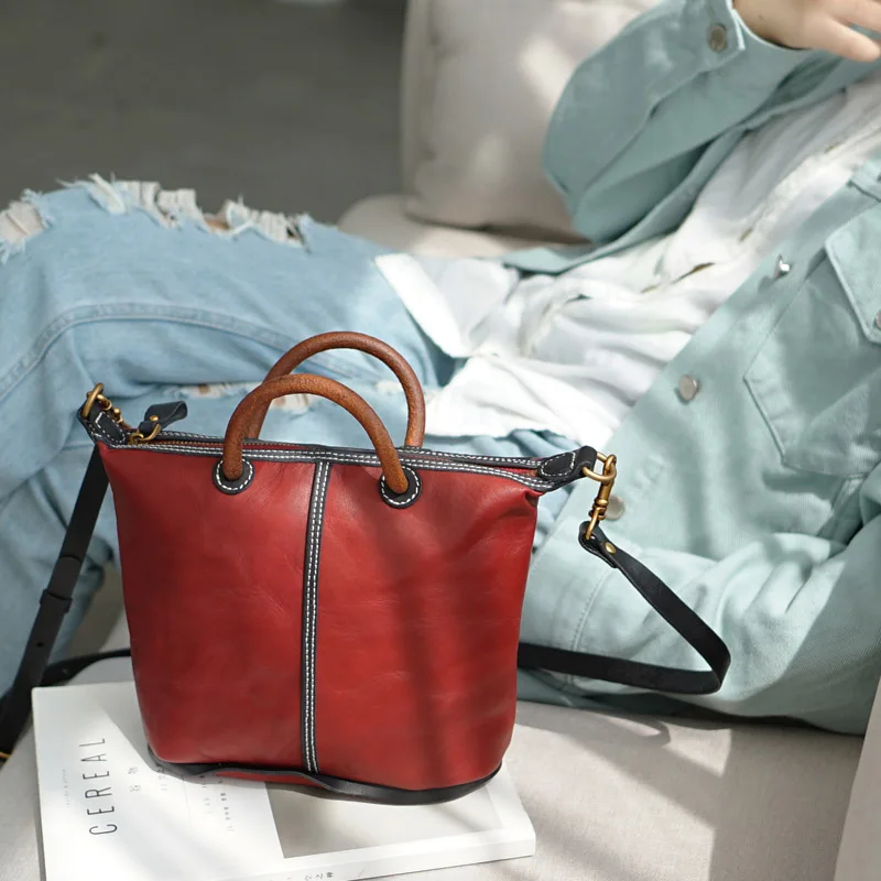 EUMOAN Handmade one-shoulder slanted bag, women's leather leather leather handbag, women's vintage do old one-shoulder bag