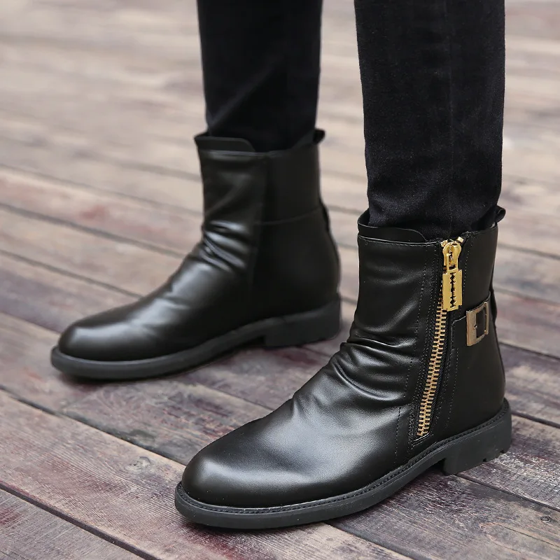 

Fashion Leisure Men Motorcycle Boots Ankle Round Toe Platform Lace up Boots Low Winter Casual Solid Outdoor Working Shoes