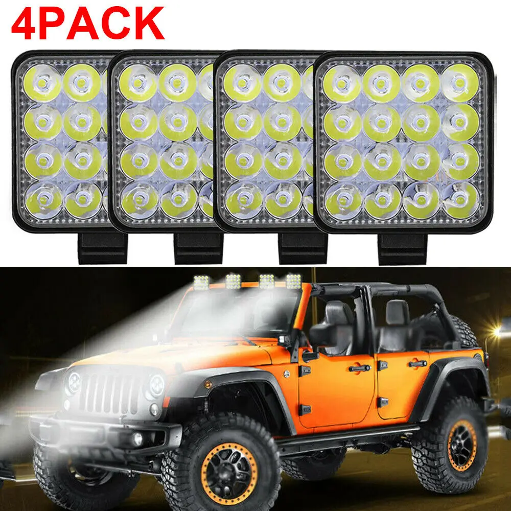 

4pcs Mini 48W 6000K 1000LM 16LED Work Light Flood Beam Bar Car SUV Off-Road Driving Fog Lamps IP67 Waterproof