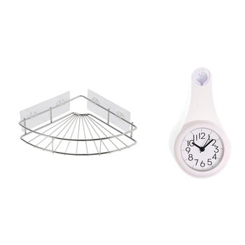 

Corner Shelf Bathroom Adhesive Shower Caddy Basket & Anti-Fog Suction Cup Wall Clock Fashion Bathroom Suction Cup Clock
