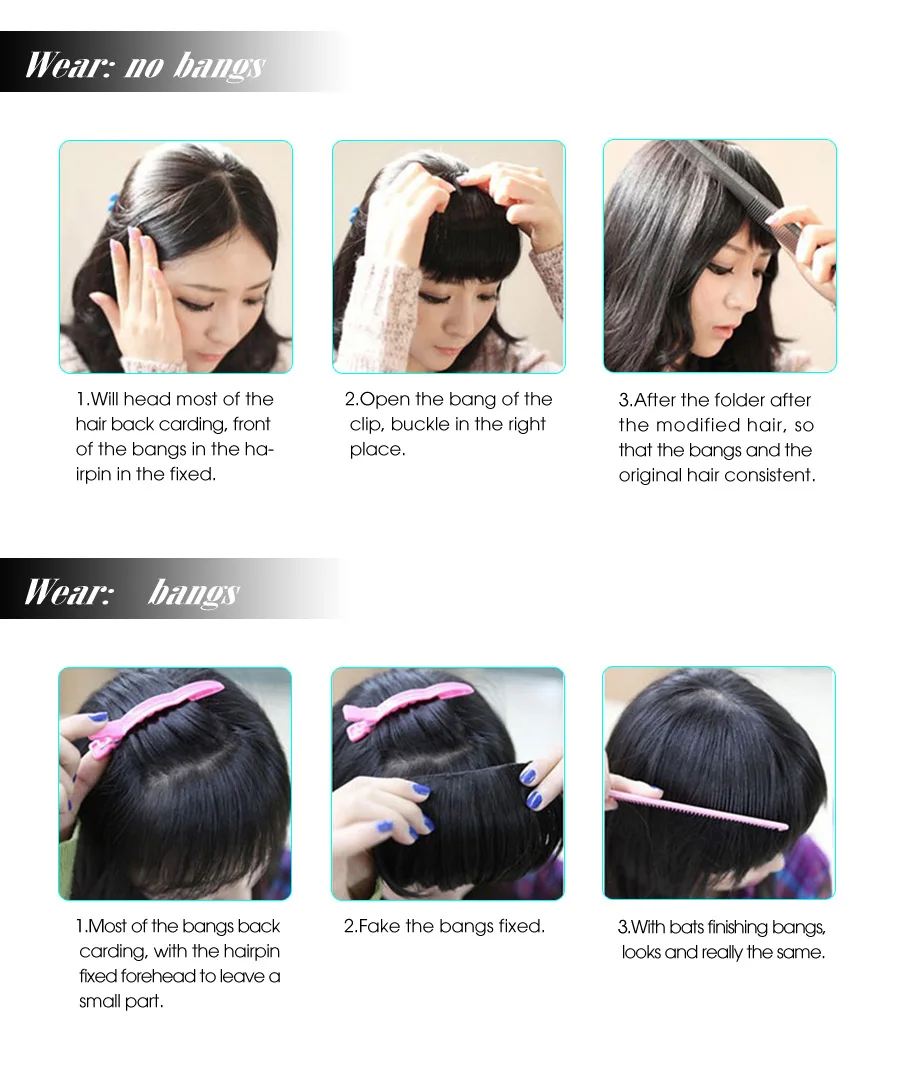 Synthetic Bangs Synthetic Hair Extension Synthetic Fake Blunt Hair Bangs 2Clips In Hair Extension Neat Front Fake Fringe False Hairpiece For Women Clip In Bangs