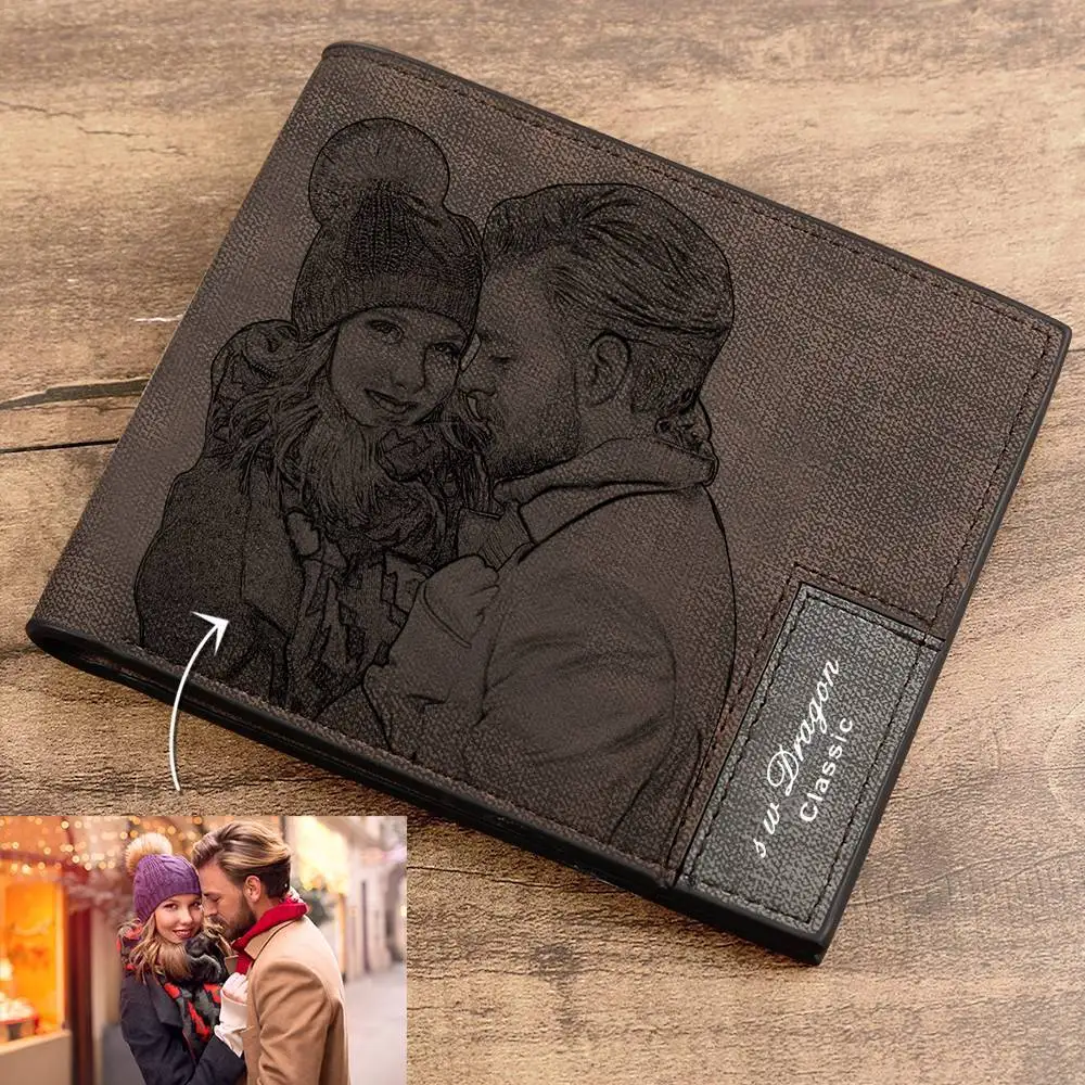 

Men's Photo Engraved Bifold Photo Wallet Men' Wallet Short Frosted Personalized Gift Father's Day Gift for Him Men Husband