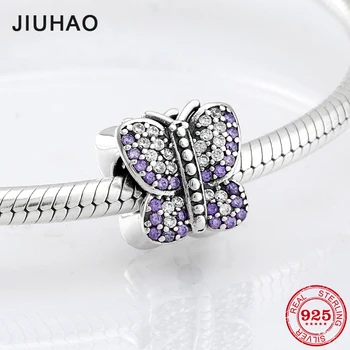 

2018 fashion 925 Sterling Silver purple Butterfly CZ beads Fit Original JIUHAO Charm Bracelet Jewelry making