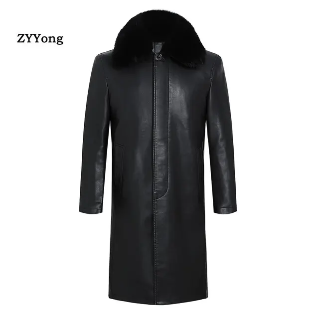 $US $87.45 2020 New Winter Mens Casual Plus Velvet Long Sleeve PU Leather Overcoat Tops Zipper Black Outwear Jacket Size M-4XL