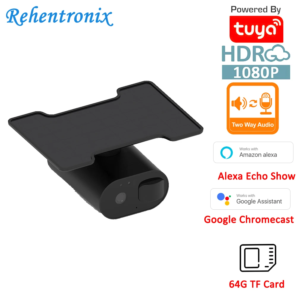 

3MP Waterproof Outdoor Rechargeable Battery Solar CCTV Security WiFi Camera Tuya Powered works with Alexa Google Voice Control