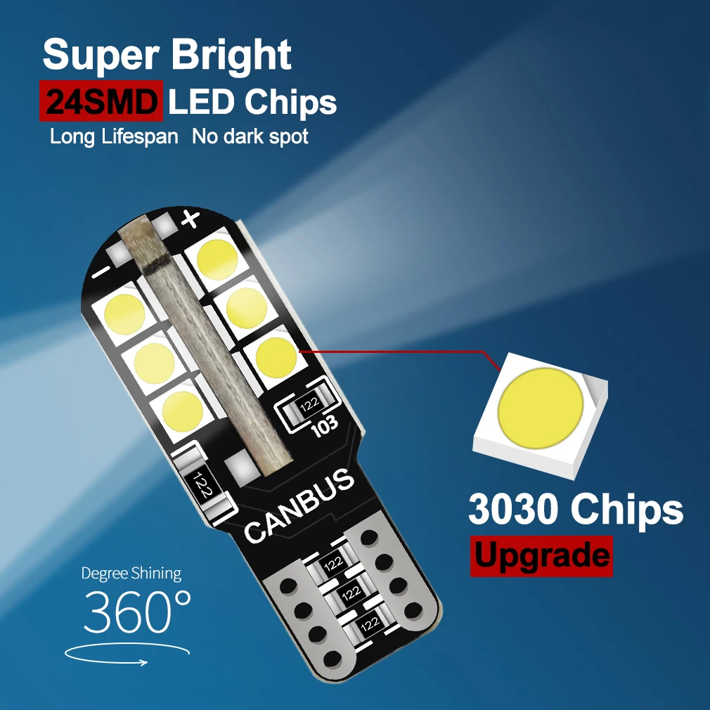 6Pcs  Canbus T10 W5W Led  WY5W 168 194 ڵ ׸   ȣ  12V 