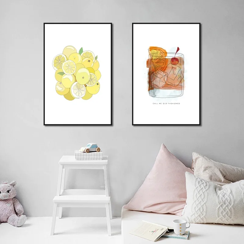 Ice Lemon Tea Minimalist Gpld Fruit Posters Wall Artwork Paintings For Living Room Kitchen Decor Unframed | Дом и сад