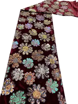 

wine velvet lace fabric with sequins and crystal beads New fashion african lace fabric for wedding/party dress 5 yards