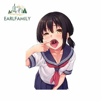 

EARLFAMILY 13cm x 8.4cm for Lovely School Uniform Ahegao Face Car Stickers VAN Anime Refrigerator Decal VAN Bumper Car Styling
