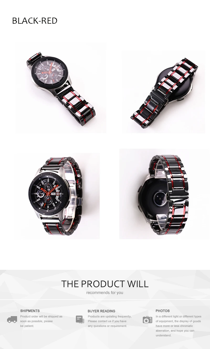 Cerâmica e Aço Cinta para Samsung Pulseira de Relógio Luxo Inoxidável Preto Branco s2 3 4 Huawei gt Cinto 20 22 24mm 18 3 4 huawei gt pulseira de relógio cinto