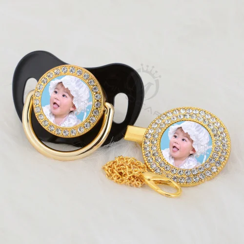 MIYOCAR на заказ любое имя фото Золотой bling соска и соска клип BPA бесплатно пустышка bling удивительный дизайн P-P - Цвет: P-4-P 0-6M