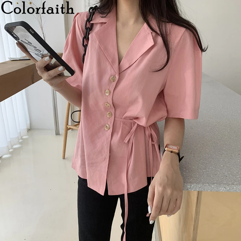 Женская блузка с асимметричной спинкой Colorfaith модная однобортная Повседневная