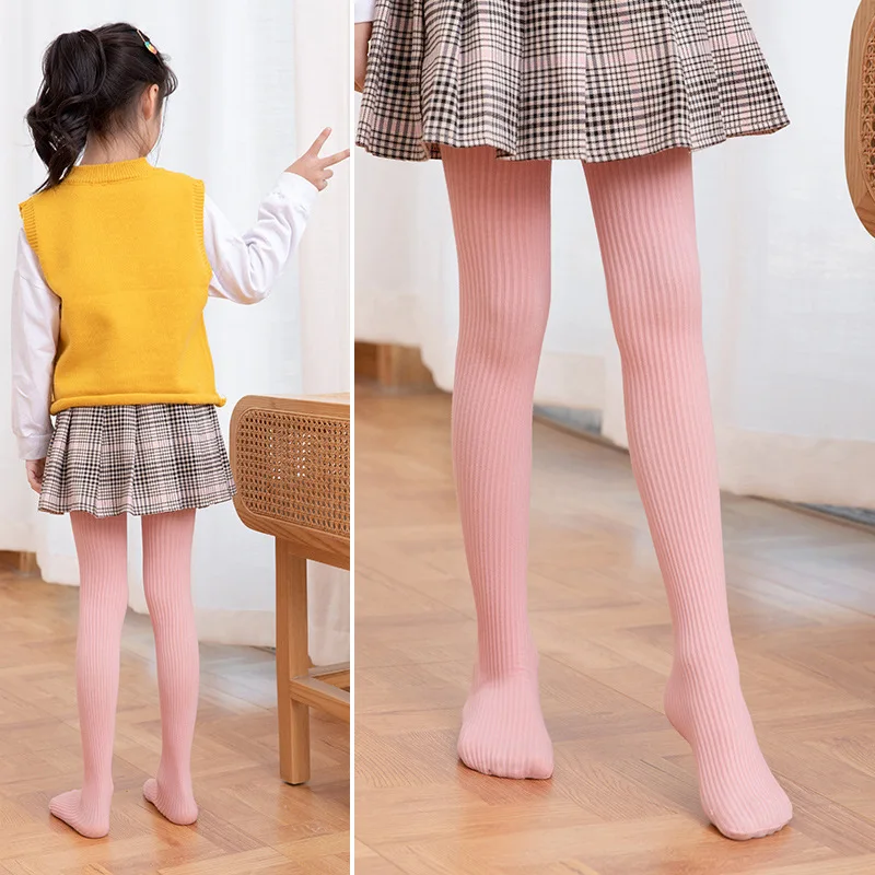 Spring Children's Pantyhose Thin 80's Cotton Knitted Dancing Pinstripe Semi Transparent Kid Tights Multicolor Stockings