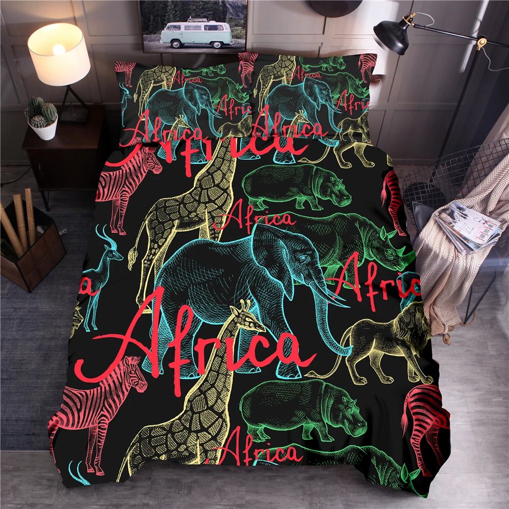 

Africa Style Elephant Bedding Set Skin-friendly Quilt Cover Duvet Cover Set Bedclothes Pillowcase Bed Linen Queen King Size