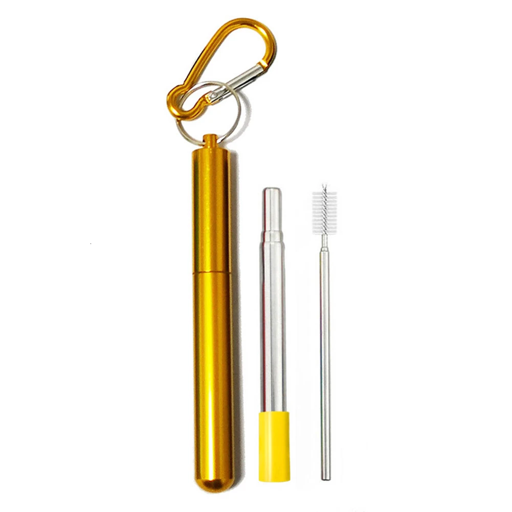 2 Portable Stainless Steel Telescopic Drinking Straw for Travel Reusable Collapsible Metal With Cleaning Brush Case Party Tool - Цвет: 2