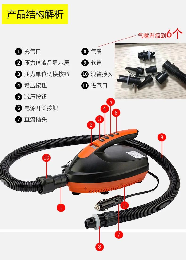 Sup Paddle Board Rubber Boats Kayaking DC Car Mounted Electric Inflatable Booster Pump Air Pump
