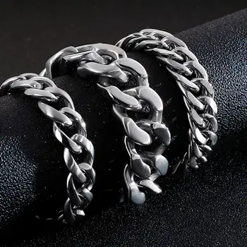 

Fashion Mens Silver Color 316L Stainless Steel Curb Cuban Link Chain Bracelet Three Selection For Men