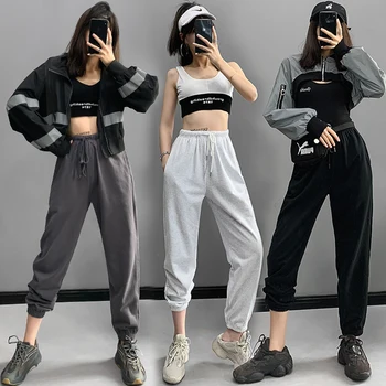 

Hip Hop Outfits Jazz Dance Costume Women Street Dance Elastic Practice Pants Jazz Wear Jogger Rave Slacks Kim Kardashian BL4123
