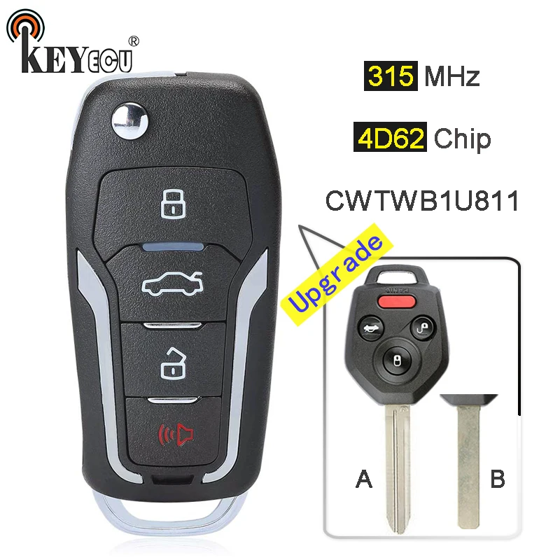 KEYECU 315 МГц 4D82 чип CWTWBU811 Модернизированный складной 3 + 1 4 кнопки дистанционный ключ