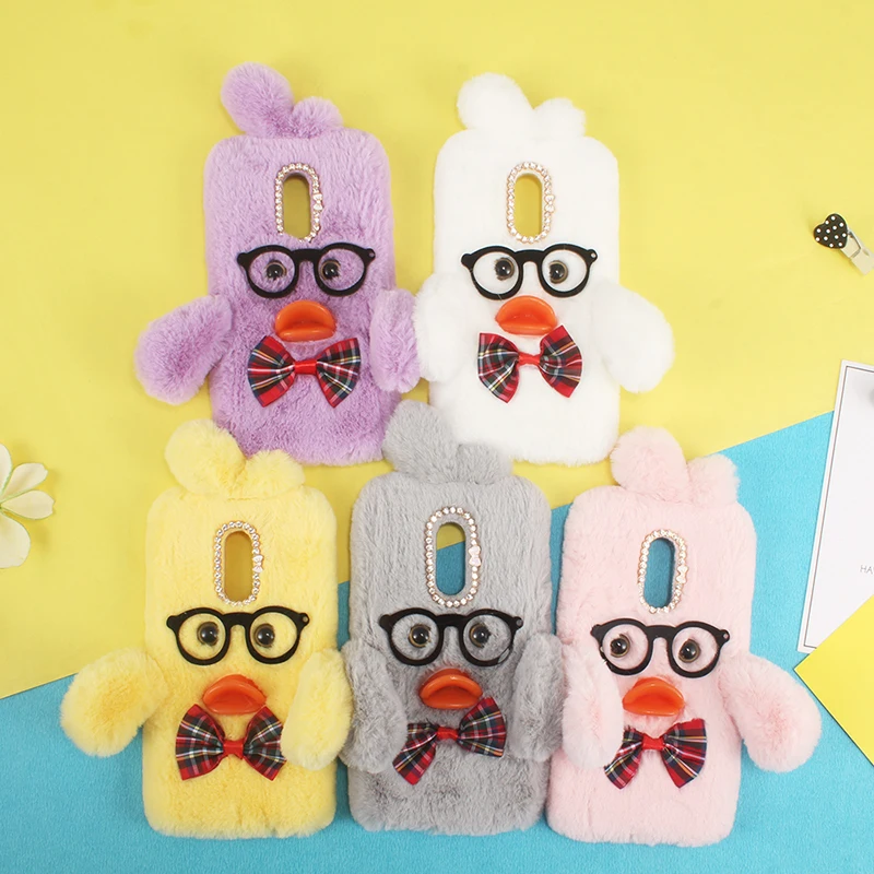 Мягкий красивый стильный чехол сделай сам с пушистой уткой защитный для телефона