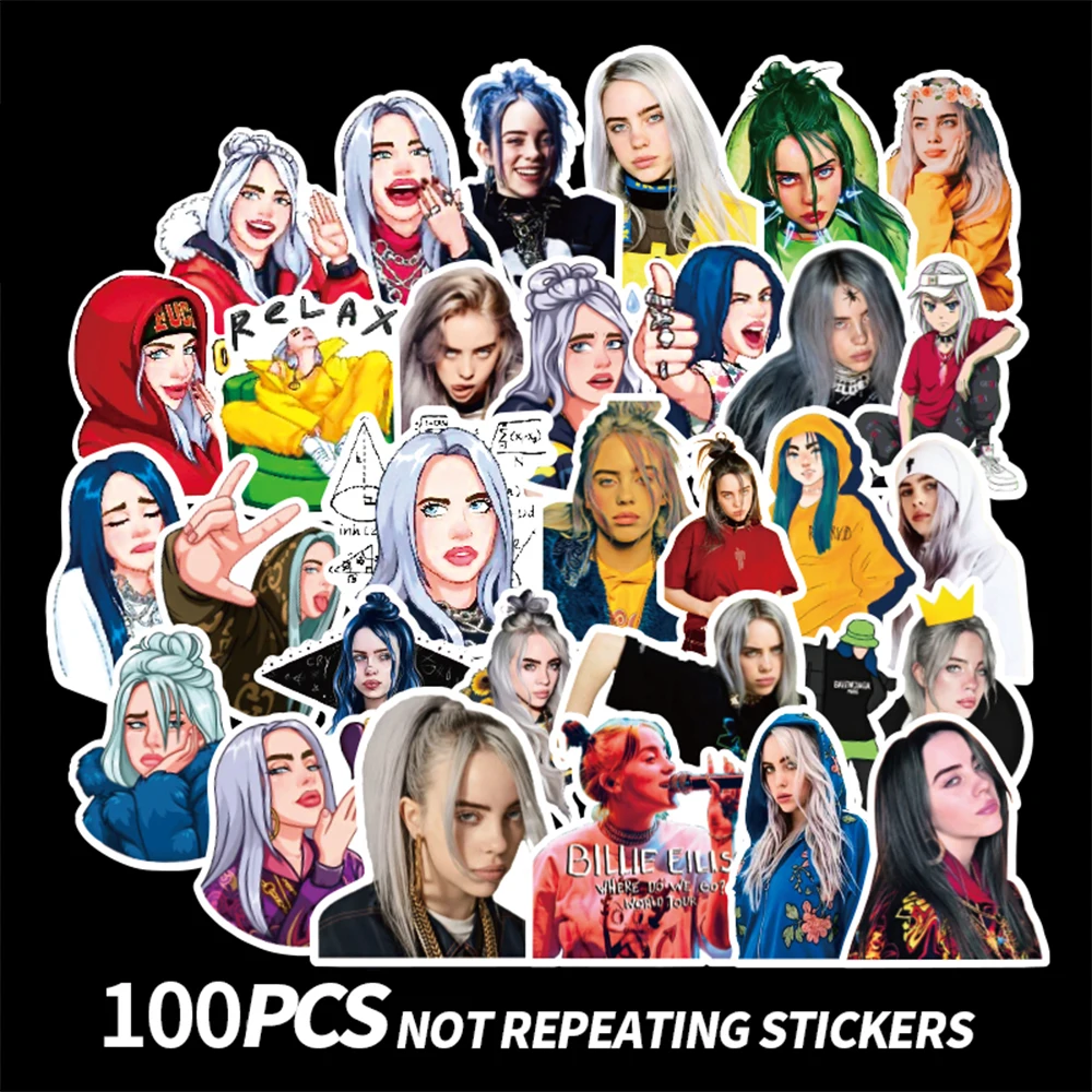 

100 Billie Eilish graffiti stickers for skateboards, mobile phones, helmets, motorcycle luggagebicycles, PVC waterproof stickes