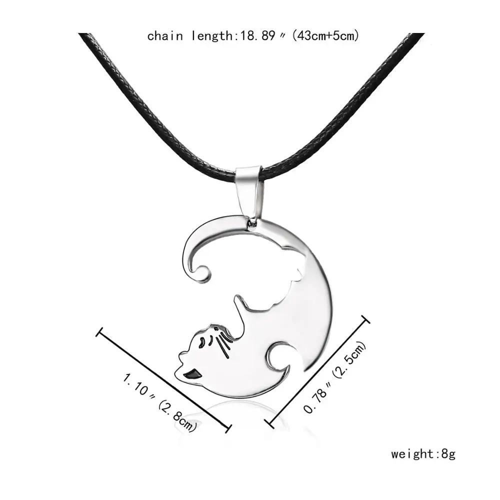 Rinhoo Vintage Couples Jewelry Necklaces Black White Couple Necklace Classic Yin Yang Corollary Animal Cat Pendant Necklace