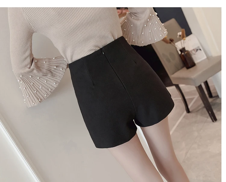 Осенние зимние шерстяные юбки шорты женские с высокой талией широкие шорты с элегантным плюс размер Короткие брюки femme