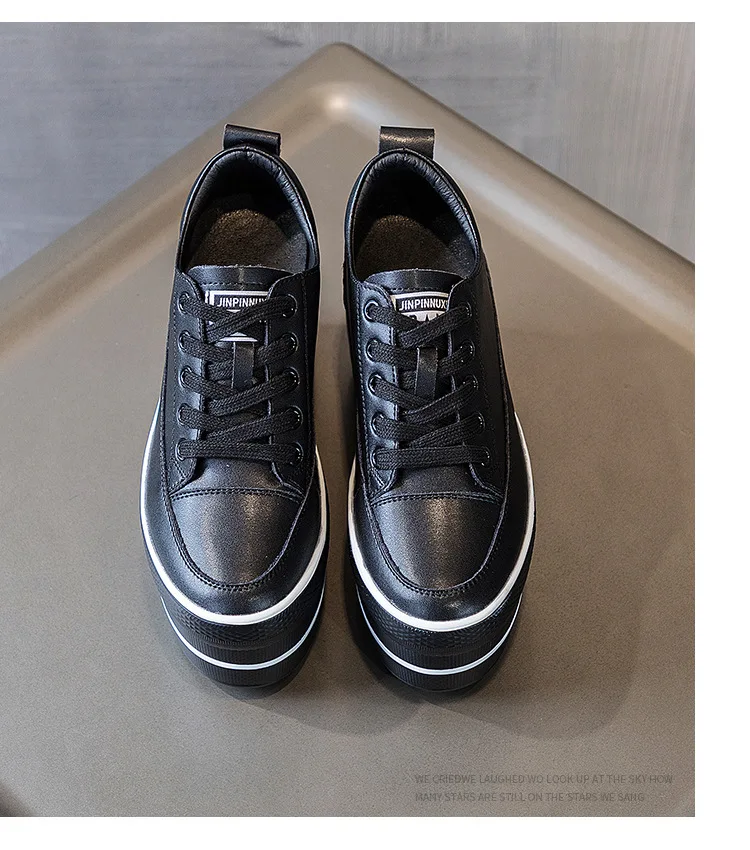 Genuine Leather Super High Thick Heel Platform Sneakers - true-deals-club