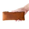 Retro Handmade Leather Zipper Pencil Case 100% Genuine Leather Large Capacity Pen Bag Holder School Stationary for Writing Tool 1