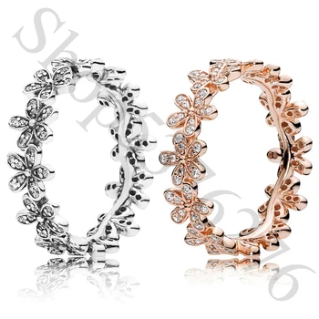 

Authentic 925 Sterling Silver Dazzling Daisy Meadow Flower Europe Ring For Original Women Bead Charm Gift DIY Jewelry