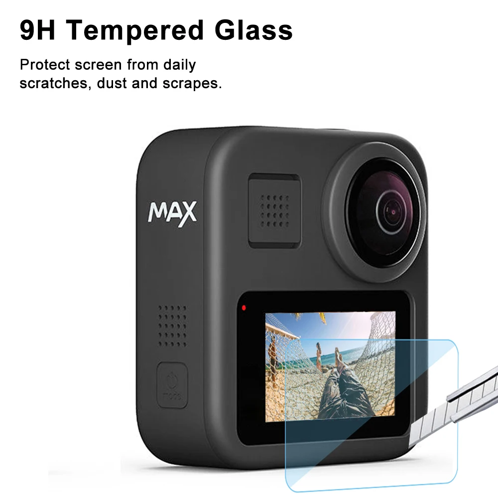 Lot de 2 protections écran GoPro en verre trempé 9H, emballage d'origine avec logo GoPro et mentions de résistance.