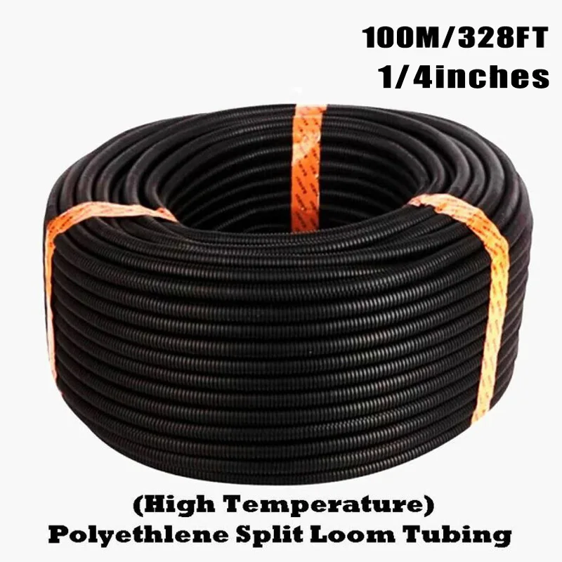 

Durable PE Black Split Loom Conduit New Corrugated Tubing Highly Flexible 100m 1/4" Open Home Garden Supplies