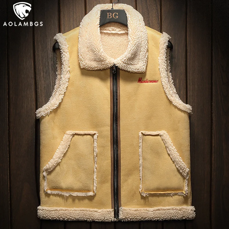 

Aolamegs Winter Men's Vests Jacket Casual Down Waistcoat Large Coat Oversized Overcoats Warm Lamb Fur Collar hommes veste M-5XL