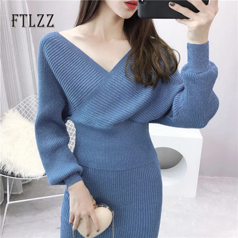 

Women Fashion Knitted Two Piece Set Outfit New 2019 Spring Autumn Batwing Sleeved Sweater + Wrap Skirt Suits Woman Tracksuits