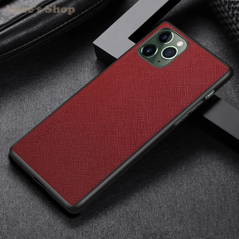 Красный Модный чехол из натуральной кожи и силикона с узором крест для Apple iPhone 11/Pro/Max чехол ультра тонкий противоударный чехол s - Цвет: Красный