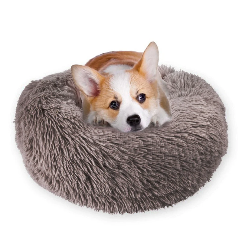 Длинная плюшевая мягкая подушка для кошки, щенка, утолщенный коврик, гнездо для домашних животных, S/M/L, Круглый собачий диван, зимний теплый спальный мешок