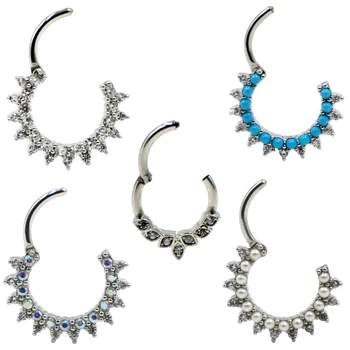 

1PC CZ Zircon Steel Septum Clicker Hoop Ring Nose Labret Ear Tragus Cartilage Daith Helix Earring Stud New Body Piercing Jewelry
