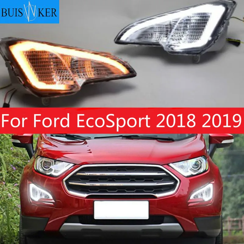 1Set LED Daytime Running Light Yellow Turn Signal Function Waterproof ABS 12V Car DRL LED Fog Lamp For Ford EcoSport 2018 2019