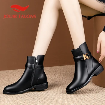 

JOUIR TALONS 2020 Droship Big Size 43 Genuine Leather Women Boots Med Heels Platform Metal Decoration Spring/Autumn Women Shoes