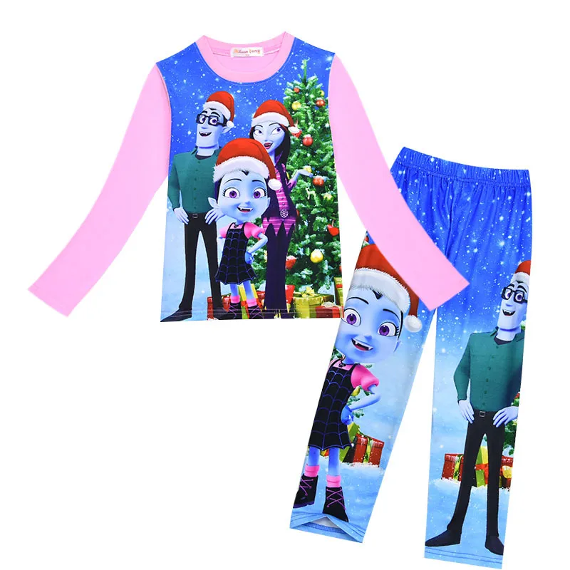 Пижамы на осень и зиму, одежда для сна с длинными рукавами для девочек Vampirina, рождественские пижамы, пижамный комплект с рисунком для девочек, повседневный костюм из 2 предметов - Цвет: 1614ZX-2