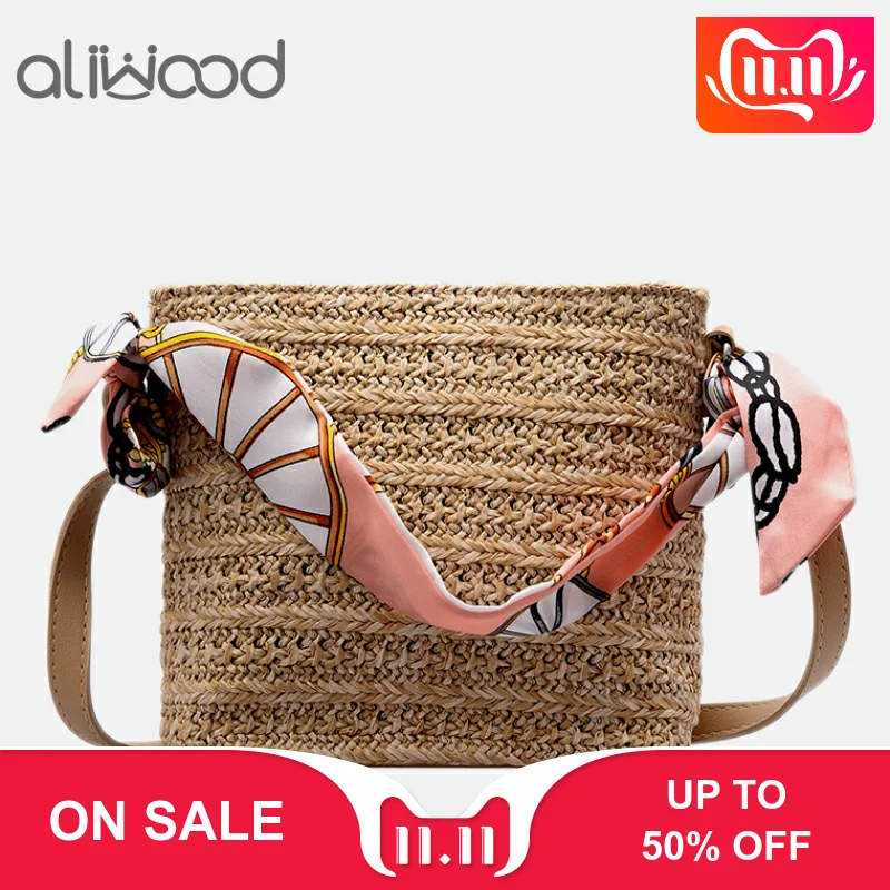 

aliwood 2019 Straw Women Shoulder Bags Casual Scarf handbags Beach bag Lady Messenger Bag Females Crossbody Bag Bolsas Feminina