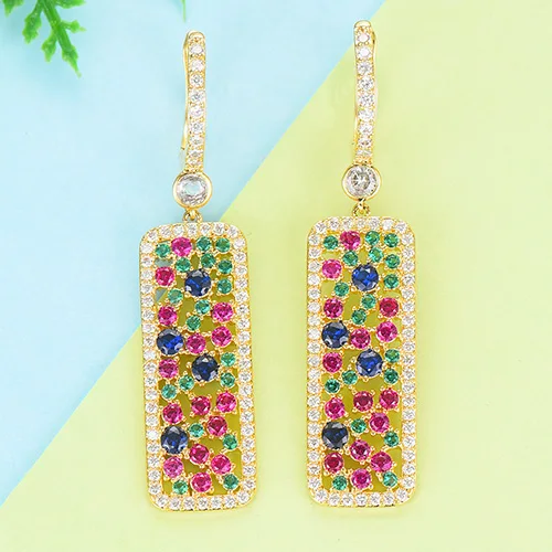 Multicolor GODKI известный шармы Модные женские сережки Многоцветный CZ AAA кубические серьги-подвески с цирконом для женщин Свадебные аксессуары - Окраска металла: Multicolor
